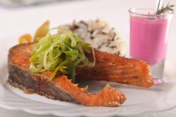 Grilled Salmon with wild rice and sauce