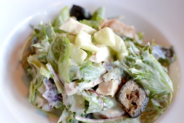 Waldorf salad with lettuce, apple, pickled walnut in a creamy dressing 