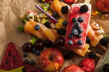 peach, strawberry and pistachio yellow, orange, red and green ic