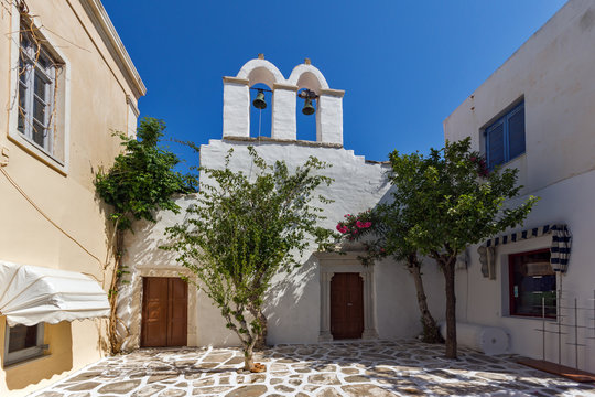 White church in Parakia, Paros island, Cyclades, Greece