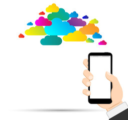 Hand Holding Mobile Phone.Social networks online connection on mobile concept 