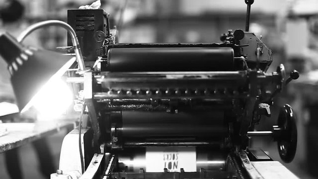 Printing Press in Print Shop in Black and White