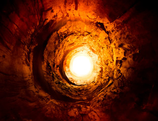 Hot, burning tunnel to the light. Way to another world. - obrazy, fototapety, plakaty