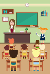 School Lesson Pupils And Teacher In Class Room Interior