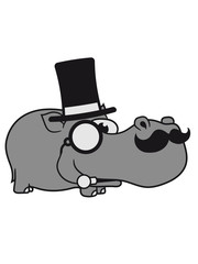 sir mr gentleman mustache mustache cylindrical glasses monokel comic cartoon design sweet little cute baby hippo happy child