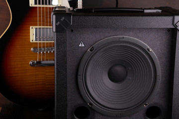 Electric Guitar and Amplifier Vintage Close Up. All for Rock.