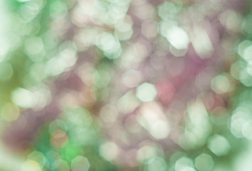 Blurred background with bokeh lights in shades of green and pink