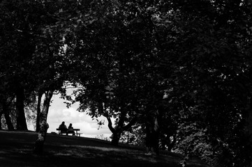 love couple on park bench, B&W