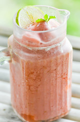 jug of strawberry smoothie