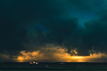 amazing night sky with orange glow