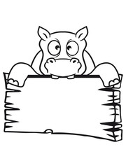 frame shield holzwand line umrandung text write funny dick funny comic cartoon sweet little cute baby hippo happy child