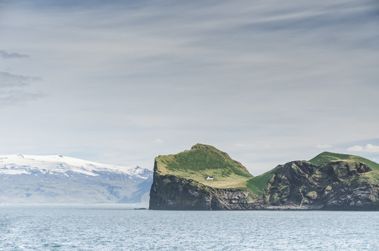 famous Ellidaey island with tiny house, Iceland