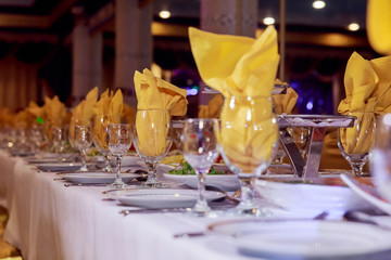 Beautiful served table for wedding or other celebration in restaurant