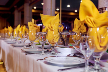 Beautiful served table for wedding or other celebration in restaurant