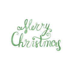 Wet brush watercolor lettering that says Merry Christmas.