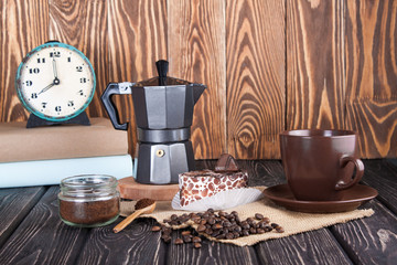 still life with fresh espresso coffee cup