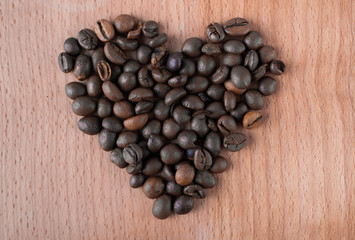 Heart made of roasted coffee beans