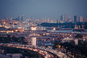 Evening sky Bangkok city with harbor