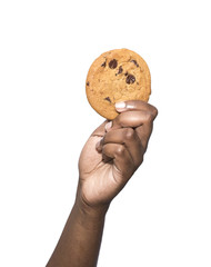 hand holding chocolate chip cookie