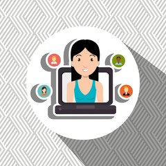 laptop woman relationship person vector illustration design