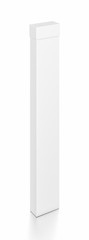 White tall thin vertical rectangle blank box with cover from top front side angle.