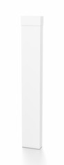 White tall thin vertical rectangle blank box with cover from top front far side angle.