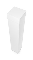 White tall vertical rectangle blank box with cover from top side angle.