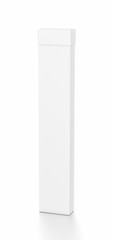 White tall thin vertical rectangle blank box with cover from top front far side angle.
