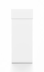 White vertical rectangle blank box with cover from front angle.
