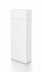 White tall thin vertical rectangle blank box with cover from side angle.