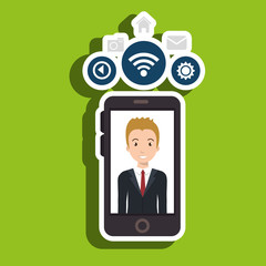 man cellphone wifi connection vector illustration eps10