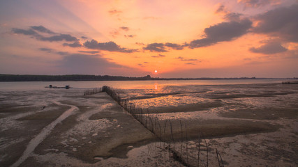 long fishing net on the beach catch every sea life pass in it at rhino island quiet and peace fishing village