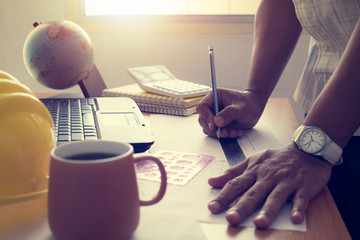 Fototapeta premium Architect drawing construction plan