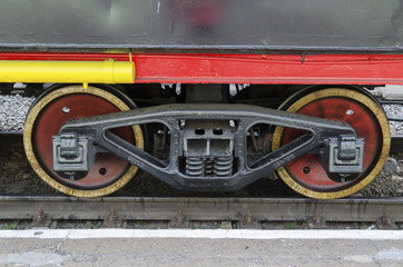 Ulan-Ude, RUSSIA - July, 16 2014: Wheels of old vintage steam locomotive Ea series on the station in Russia