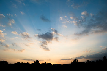 Sky in sunset time with sunrays