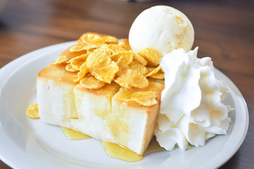 honey toast with ice cream and cereal