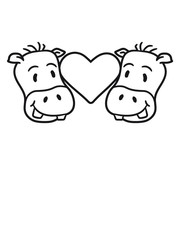 kissing love couple couple team 2 friends head face love heart thick comic cartoon sweet little cute baby hippo happy child
