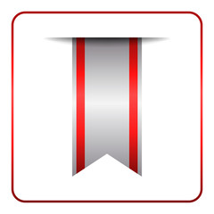 Red bookmark banner. Vertical book mark, isolated on white background. Color tag, label. Flag symbol, sign. Design element blank. Empty sticker for sale. Template icon decoration. Vector illustration.
