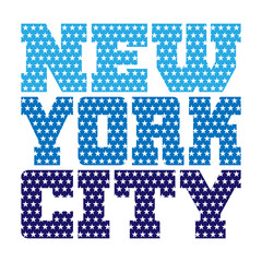 T shirt typography graphics New York. Athletic style NYC. Fashion american stylish print for sports wear. Blue on white emblem. Template for apparel, card, poster. Symbol big city. Vector illustration