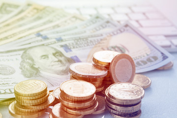 Finance background with money Euro, Dollar have graph analyzing finance market. Finance concept.