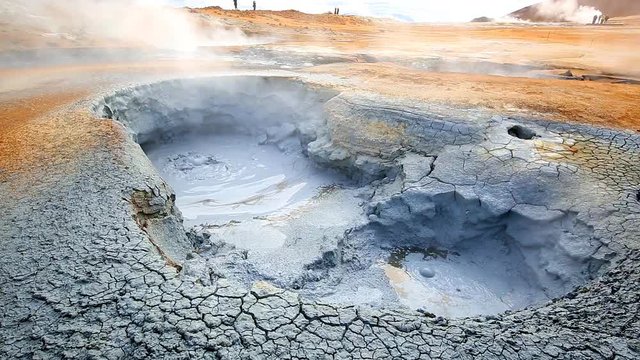 Namafjall hot and steamy landscape in Iceland at summer