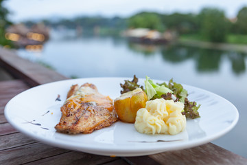 White sea bass steak sauce.