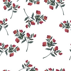 Seamless pattern with abstract pink flowers painted by watercolor. Hand drawn illustration.