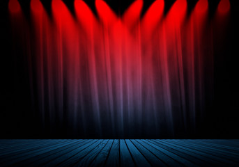 red spotlight with curtain background