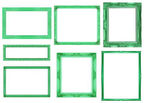 collection green frame isolated on white background, clipping pa