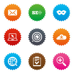 Internet, seo icons. Checklist, target signs.
