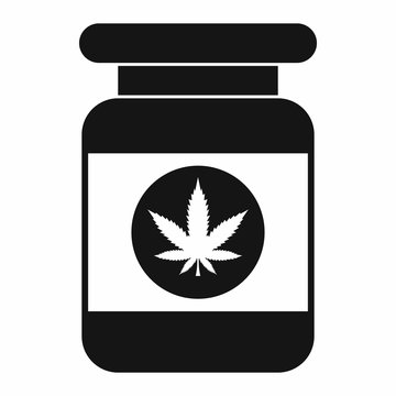 Jar of powder marijuana icon in simple style isolated on white background. Smoking symbol