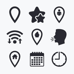 Map pointer icons. Home, food and user location.