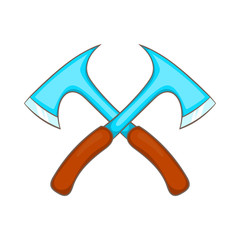 Two crossed axes icon in cartoon style on a white background