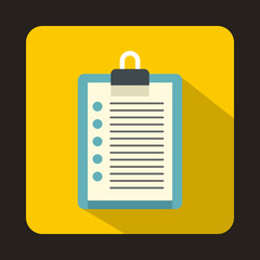 Clipboard checklist icon in flat style isolated with long shadow